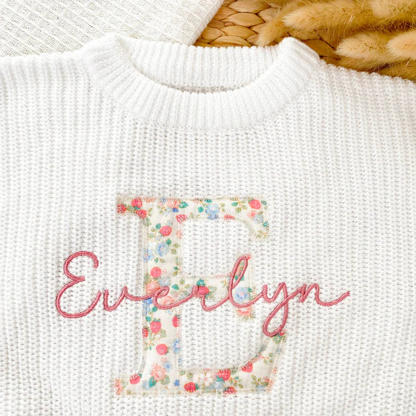 1st Birthday Gift - Applique Monogram Embroidered Custom Name Sweaters