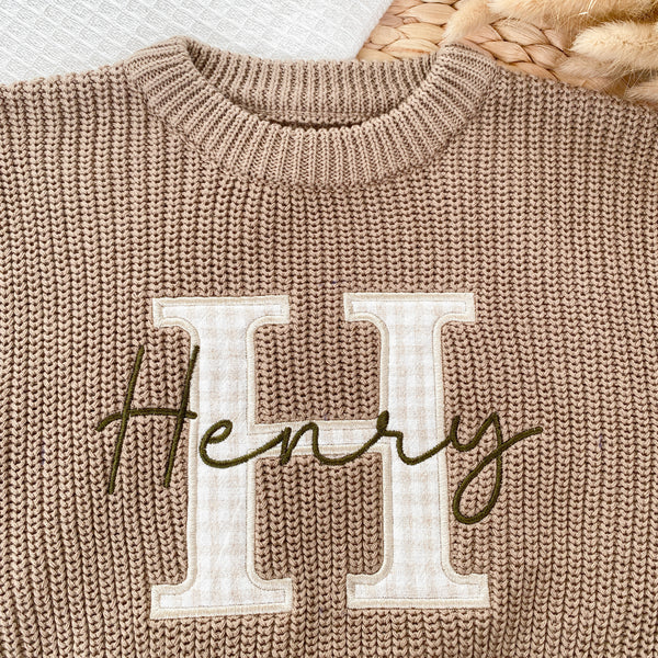 Applique Embroidered Monogramed Initials Custom Name Sweaters Baby Gifts