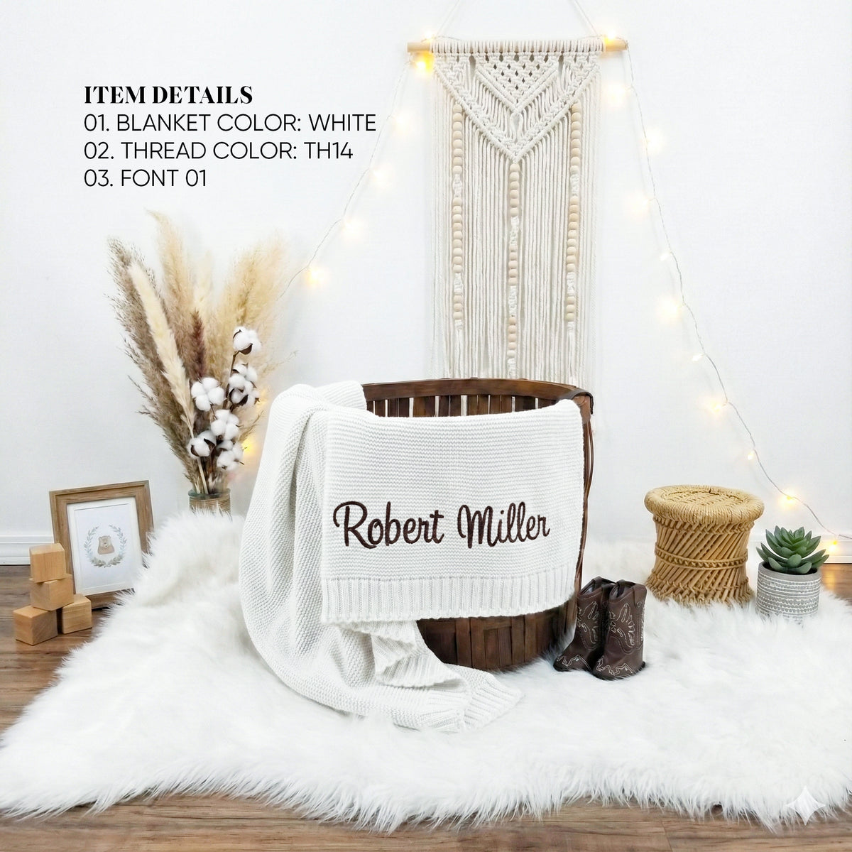 Embroidered custom baby blankets with name for baby shower gifts