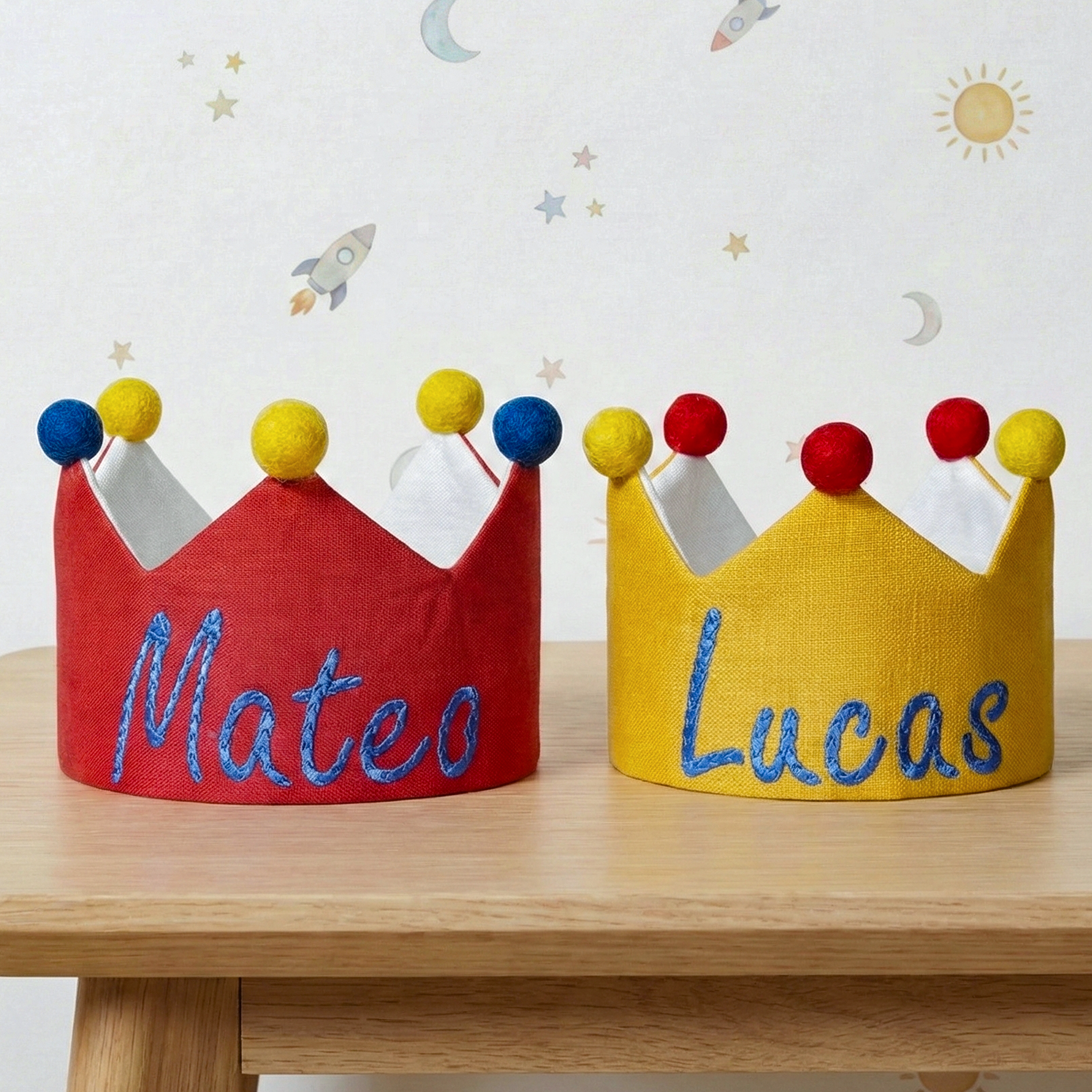 Embroidered custom name first birthday crown for first trip around the sun birthday moments