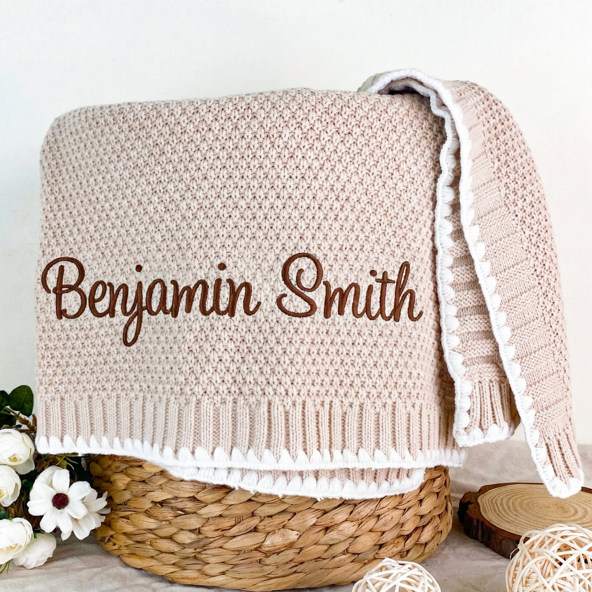Embroidered blanket new baby gift, custom baby milestone