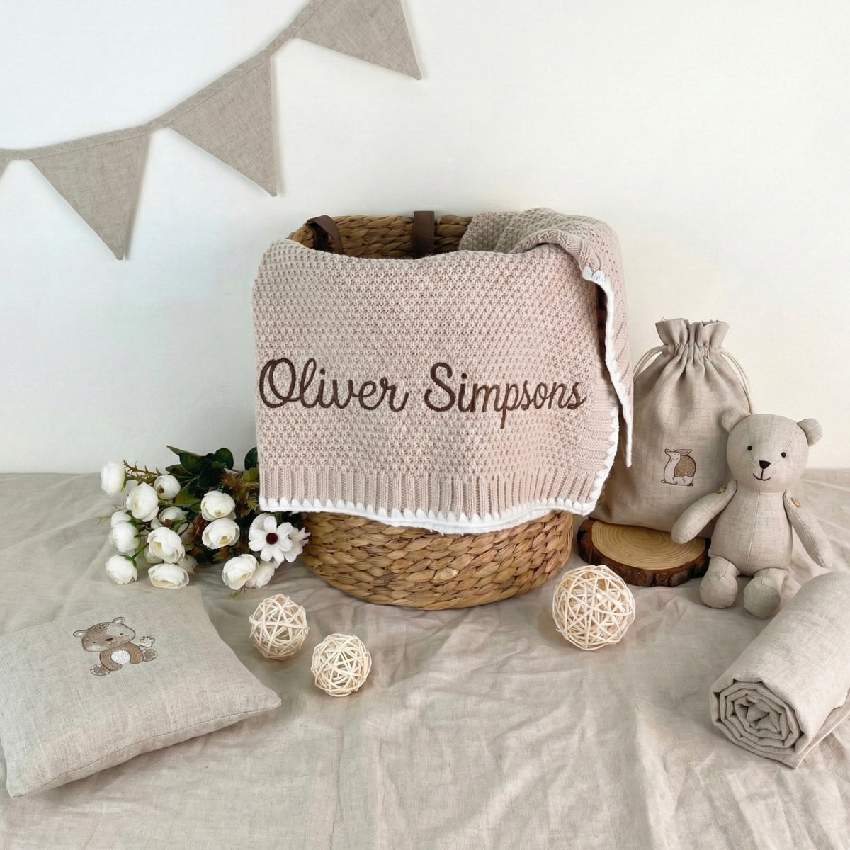 Embroidered baby name blanket, new baby gift, baby milestone, baby shower gift