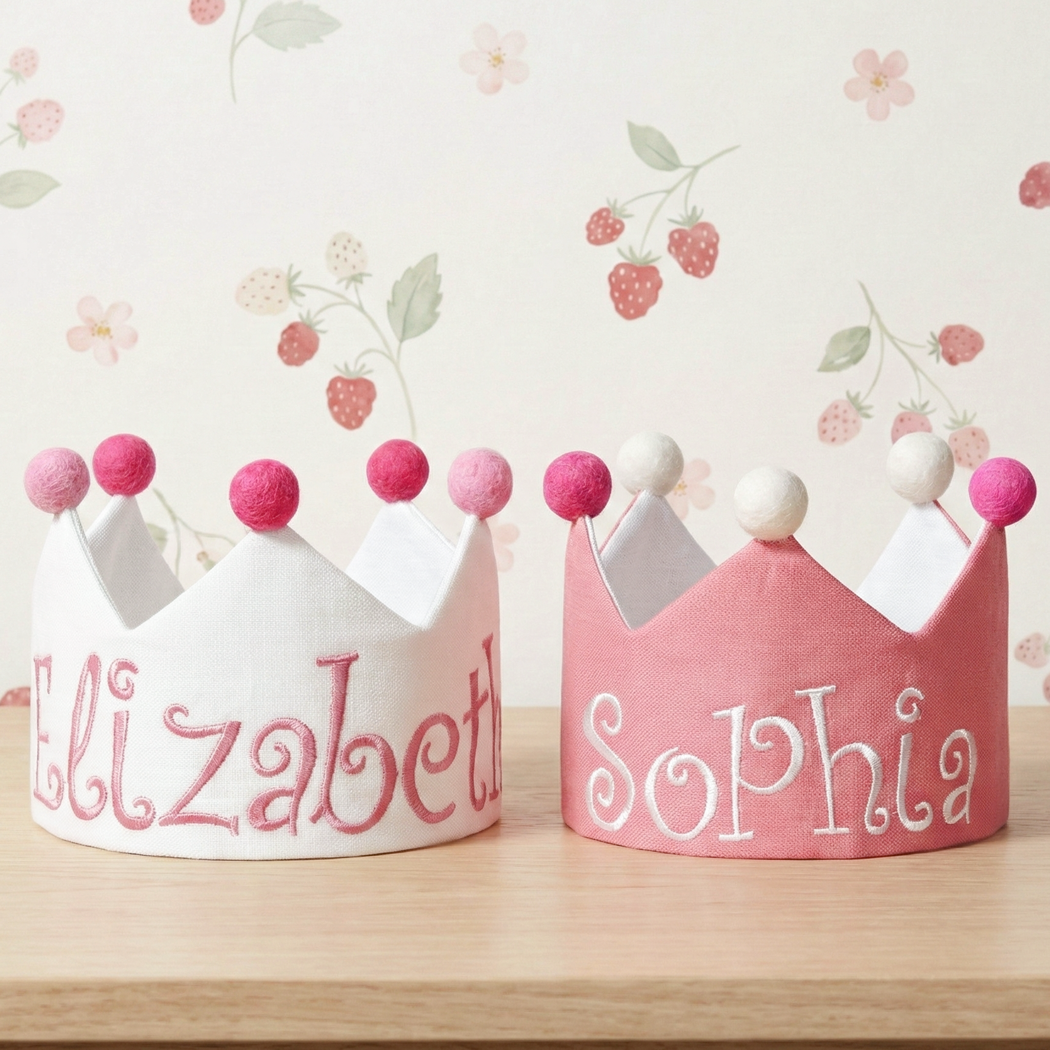 Embroidered custom name first birthday crown perfect for berry first birthday celebration