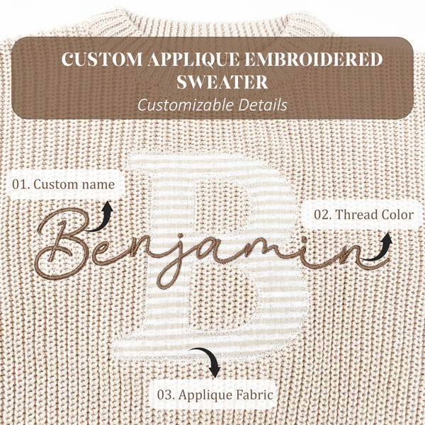 Applique Monogram Embroidered Custom Name Sweaters - Birthday Gift for Kids