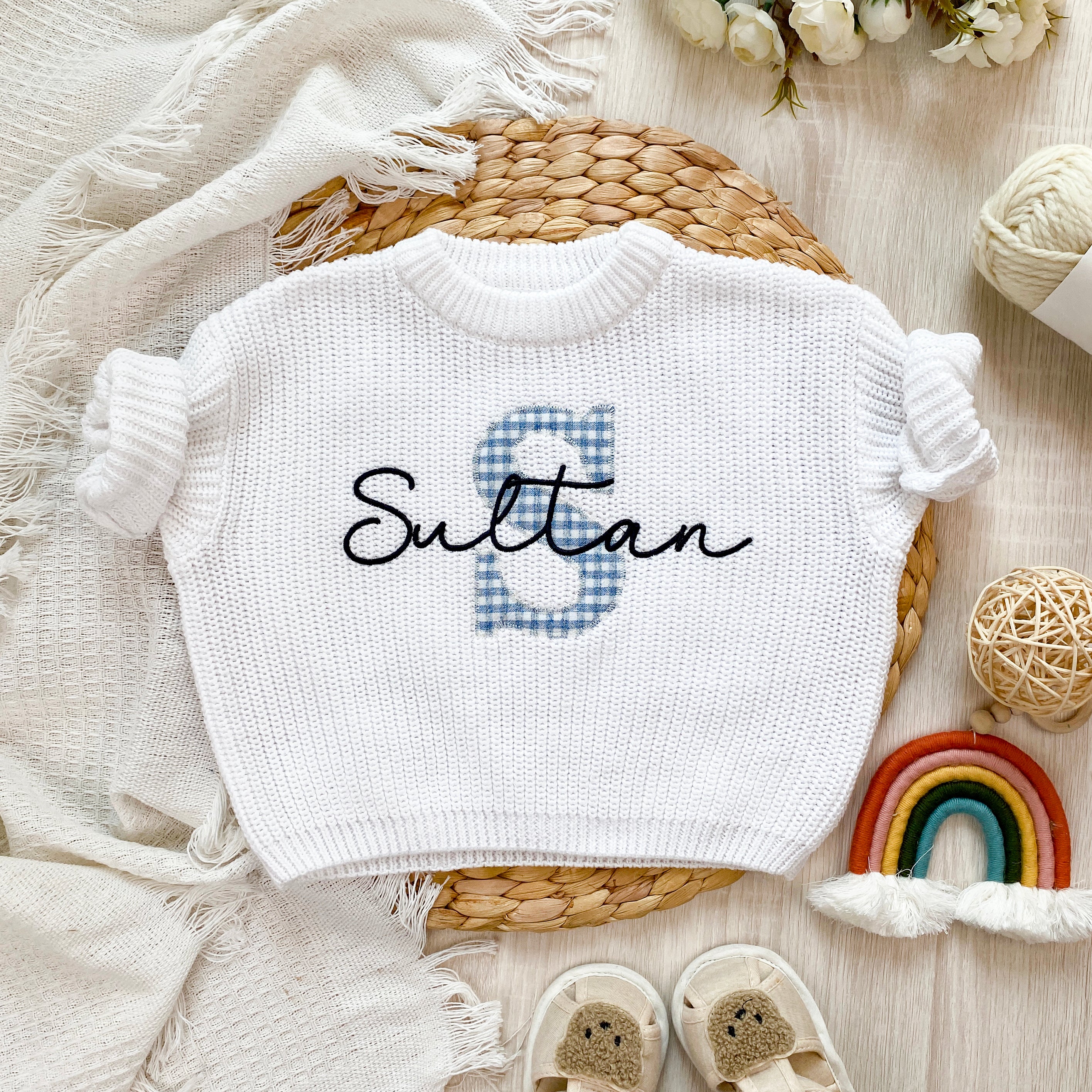 Applique Embroidered Custom Name Chunky Knit Sweaters