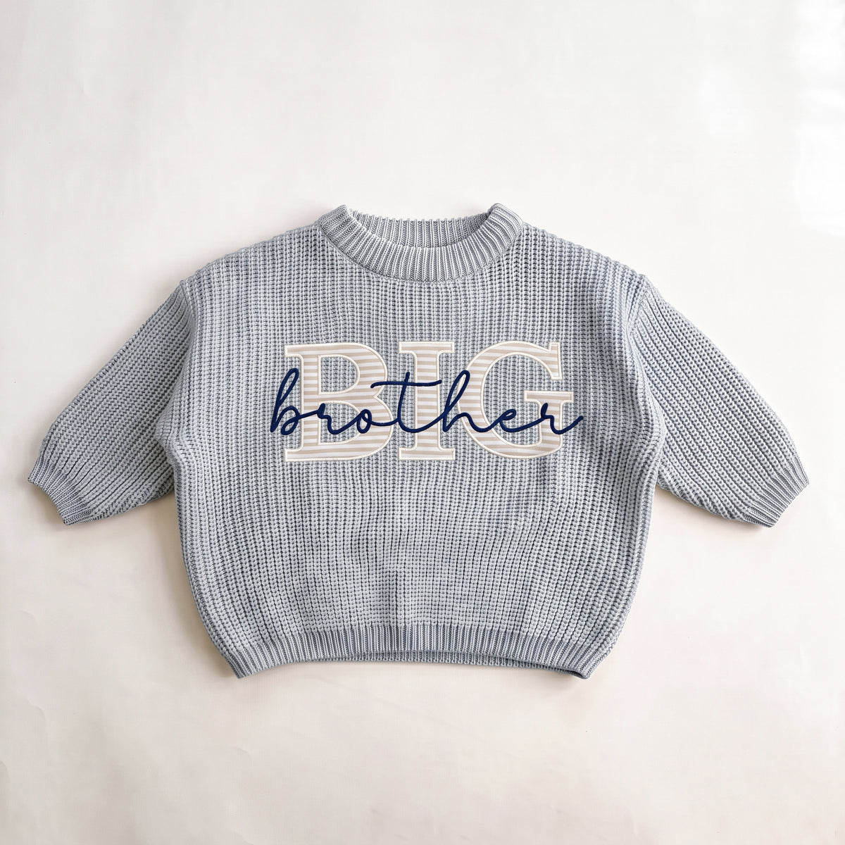 Embroidered Big Brother Sweater with Fabric Applique Letters, Cotton Knit Sweater for Promoted to Big Brother Announcement