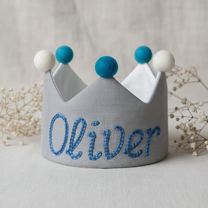 Embroidered custom name first birthday crown as a 1st birthday gift and best baby gift