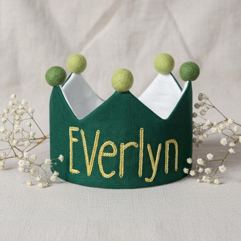 Embroidered custom name first birthday crown for baby girl among the best first birthday gifts