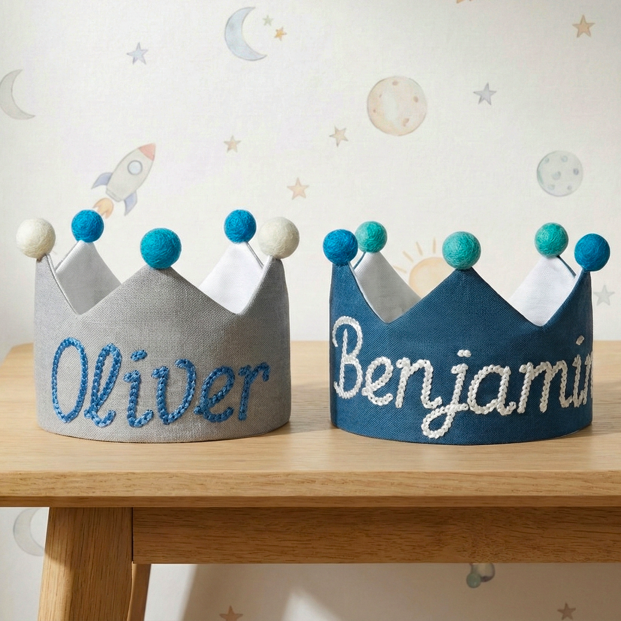 Embroidered custom name first birthday crown for first trip around the sun birthday
