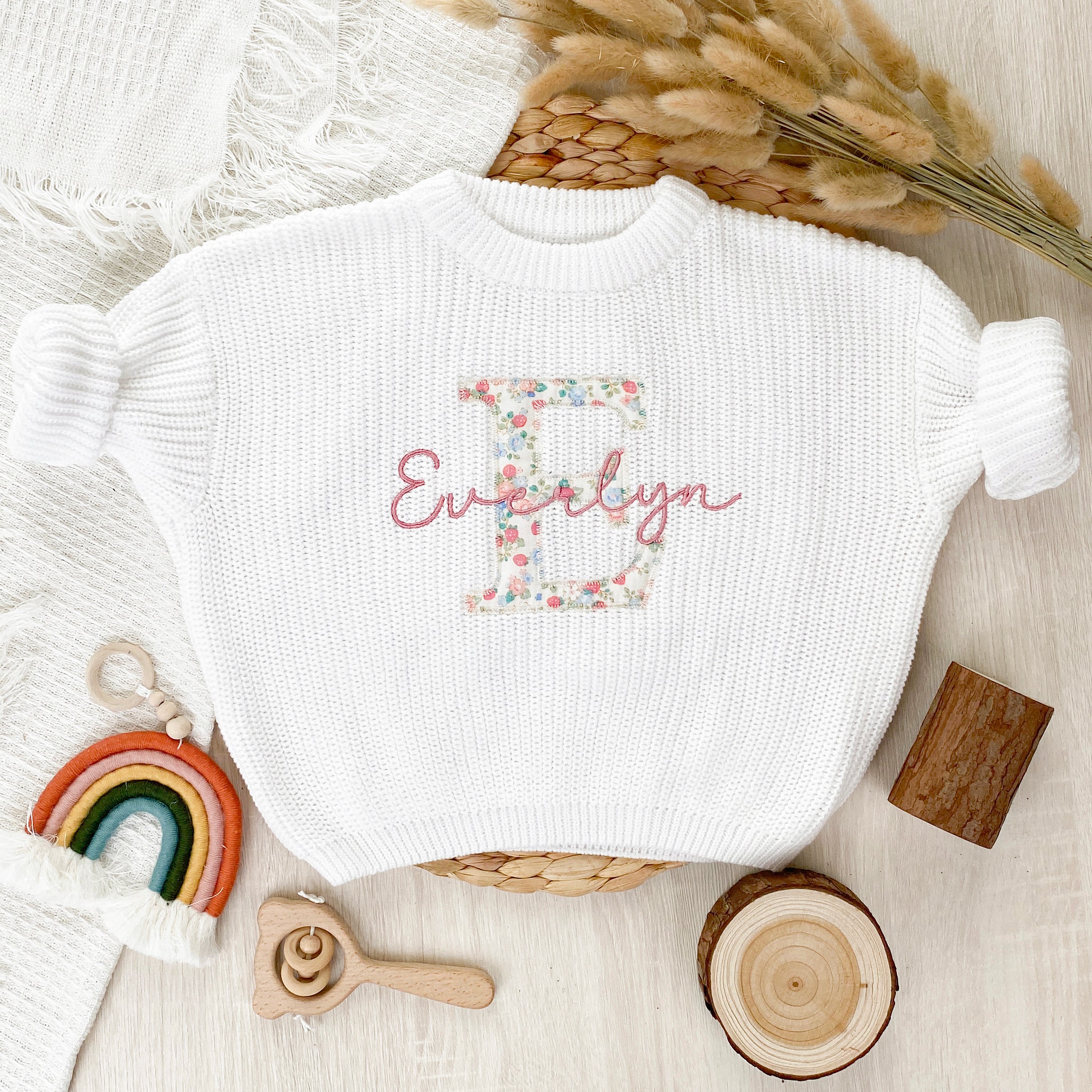 1st Birthday Gift - Applique Embroidered Custom Name Sweaters