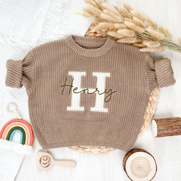 Applique Embroidered Monogramed Initials Custom Name Sweaters Baby Gifts