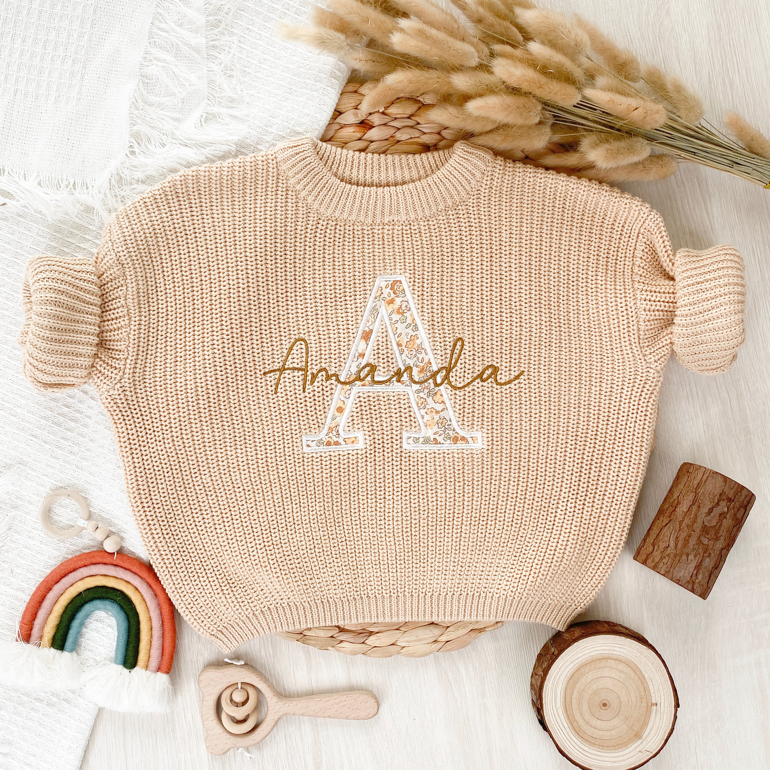 Applique Embroidered Custom Name Sweaters - Newborn Keepsake