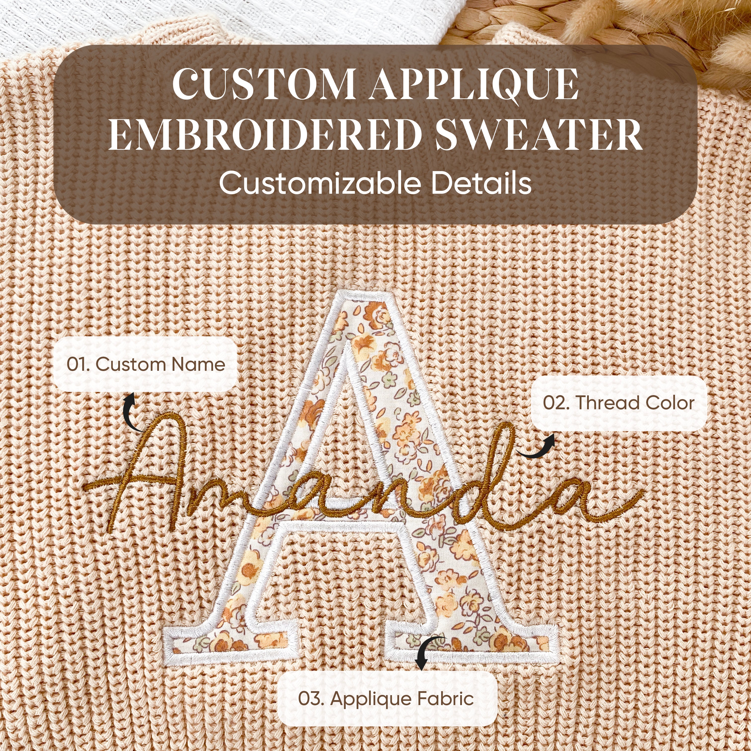 Applique Embroidered Custom Name Sweaters Baby Gifts