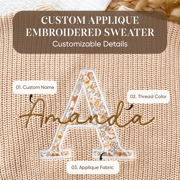 Applique Embroidered Monogramed Initials Custom Name Sweaters Baby Gifts