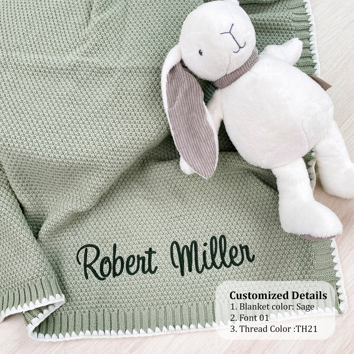 Custom embroidered name cotton knitted blanket baby gifts
