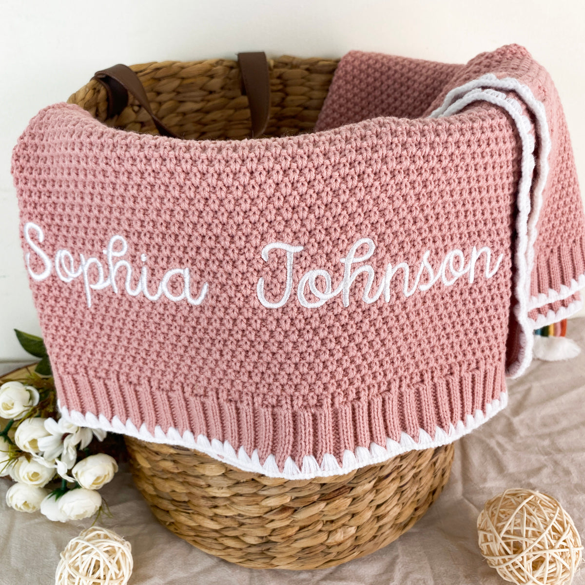 Embroidered baby blanket with name, custom baby gift