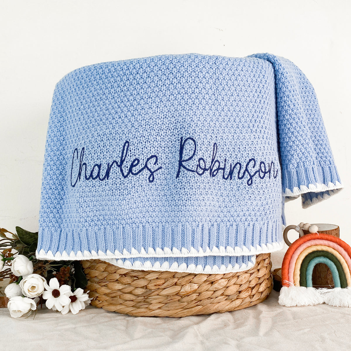 Baby name blankets, embroidered custom baby boy gift