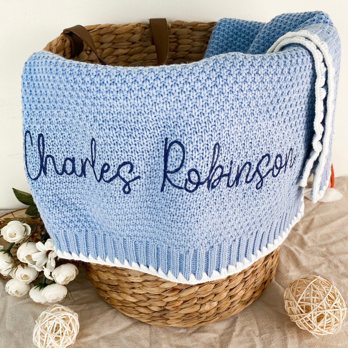 Baby name blankets, embroidered custom baby boy gift
