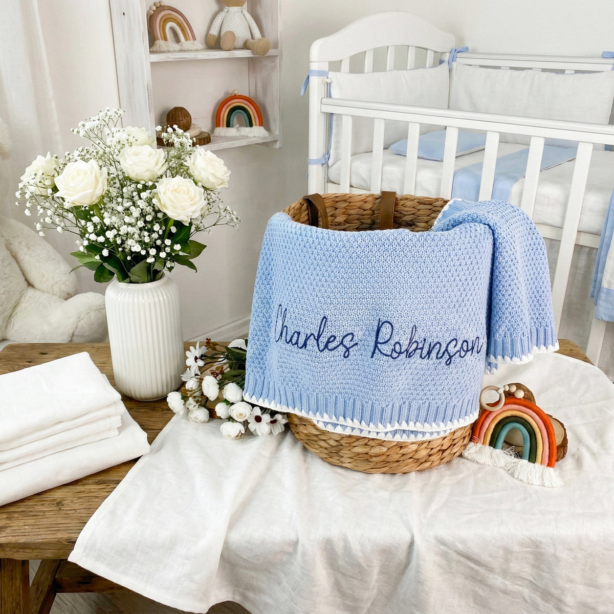 Baby name blankets, embroidered custom baby boy gift