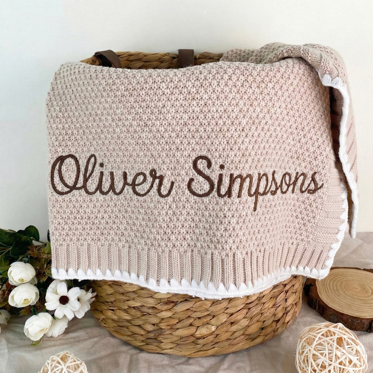 Embroidered baby name blanket, new baby gift, baby milestone, baby shower gift