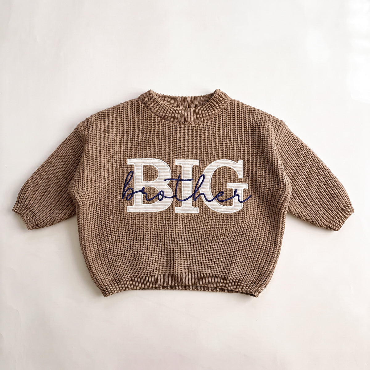 Embroidered Big Brother Sweater with Fabric Applique Letters, Cotton Knit Sweater for Promoted to Big Brother Announcement