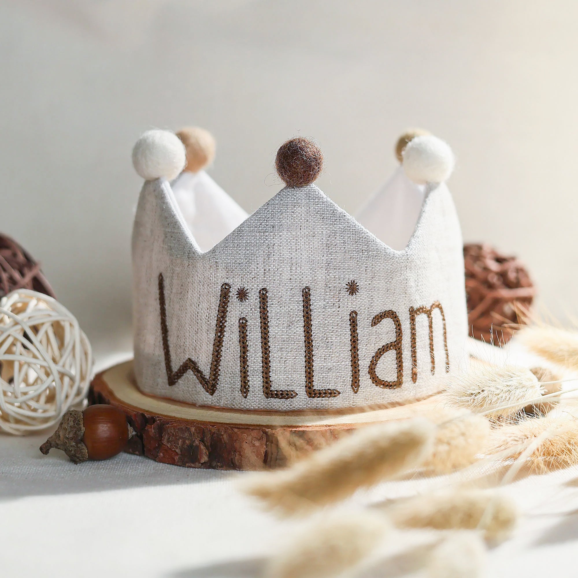 Embroidered custom name first birthday crown as a 1st birthday gift for baby