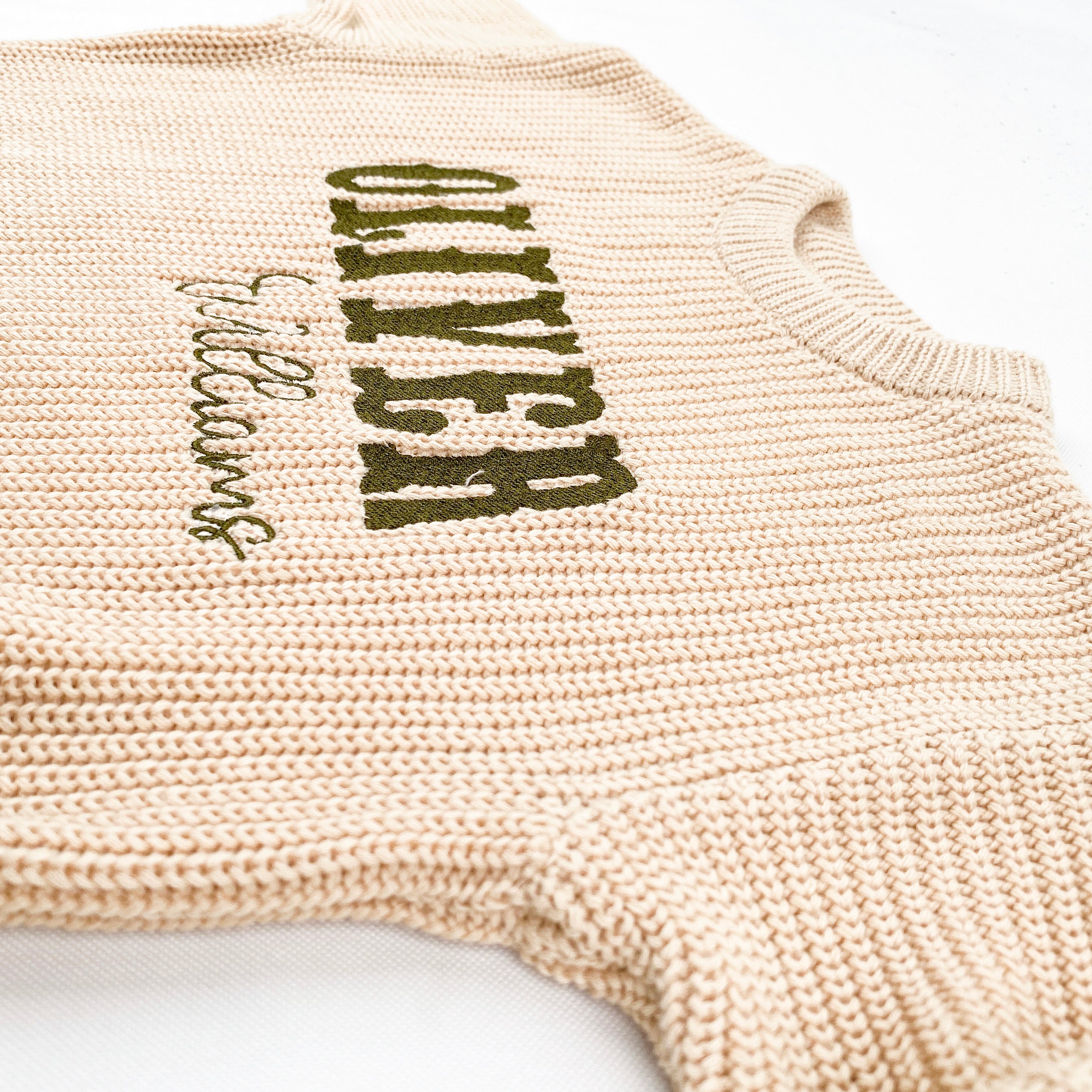 Embroidered Name Sweater – First Birthday Handmade Gift