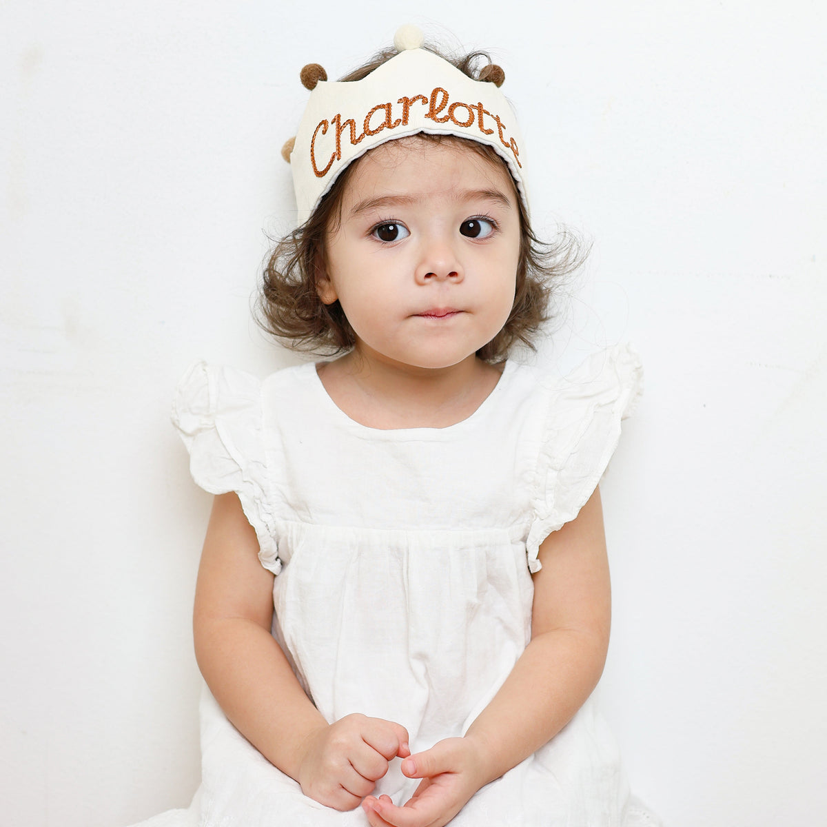 Embroidered custom name first birthday crown among the best first birthday gifts and baby gifts