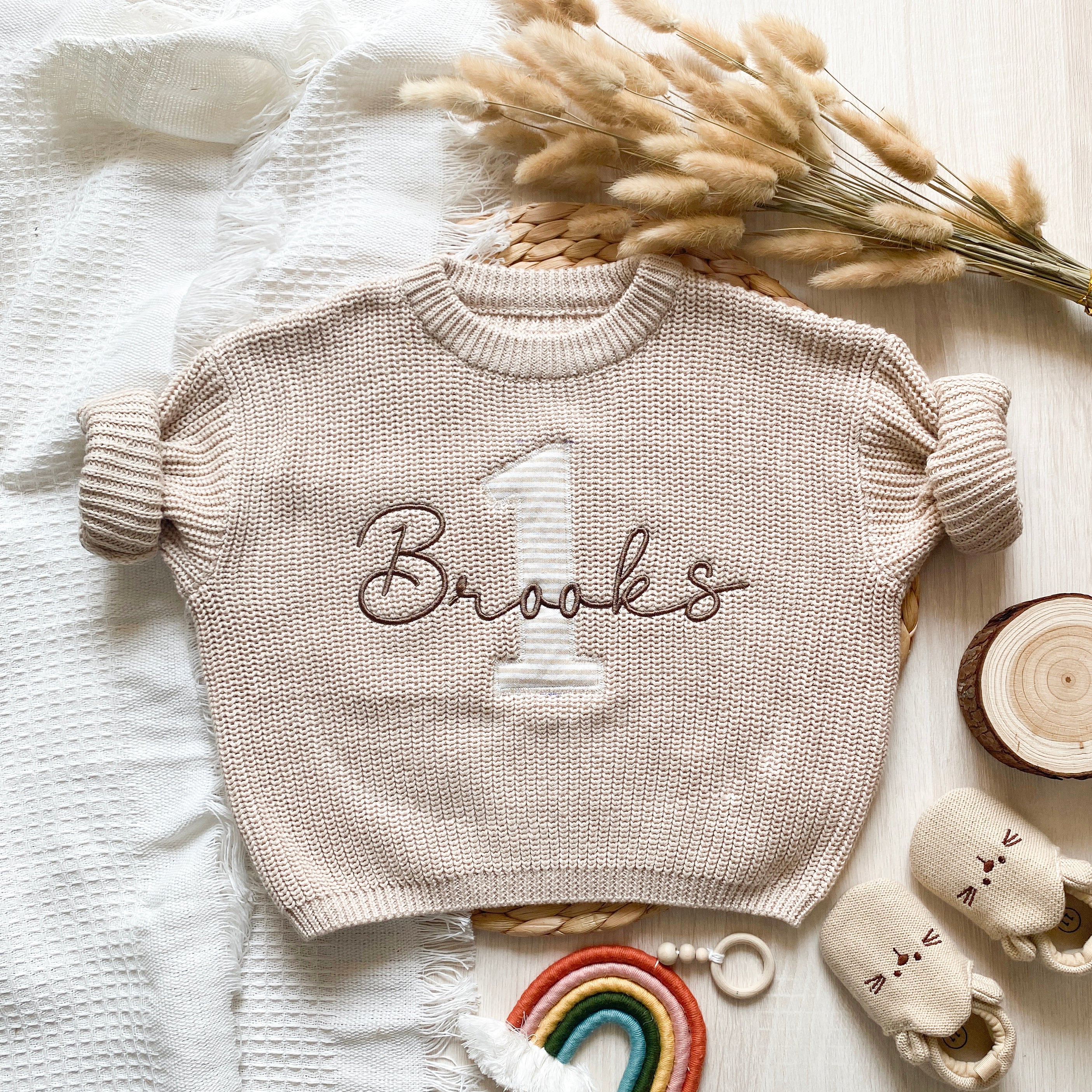 First Birthday Gifts Applique Embroidered Custom Name Baby Sweaters