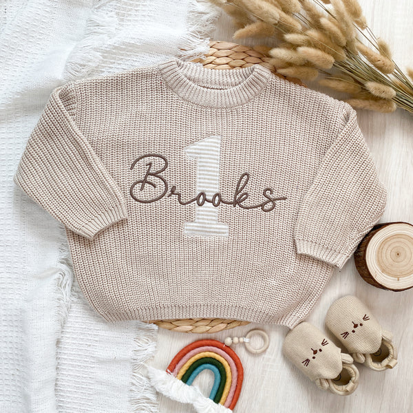 First Birthday Gifts Applique Monogramed Initials Embroidered Custom Name Baby Sweaters