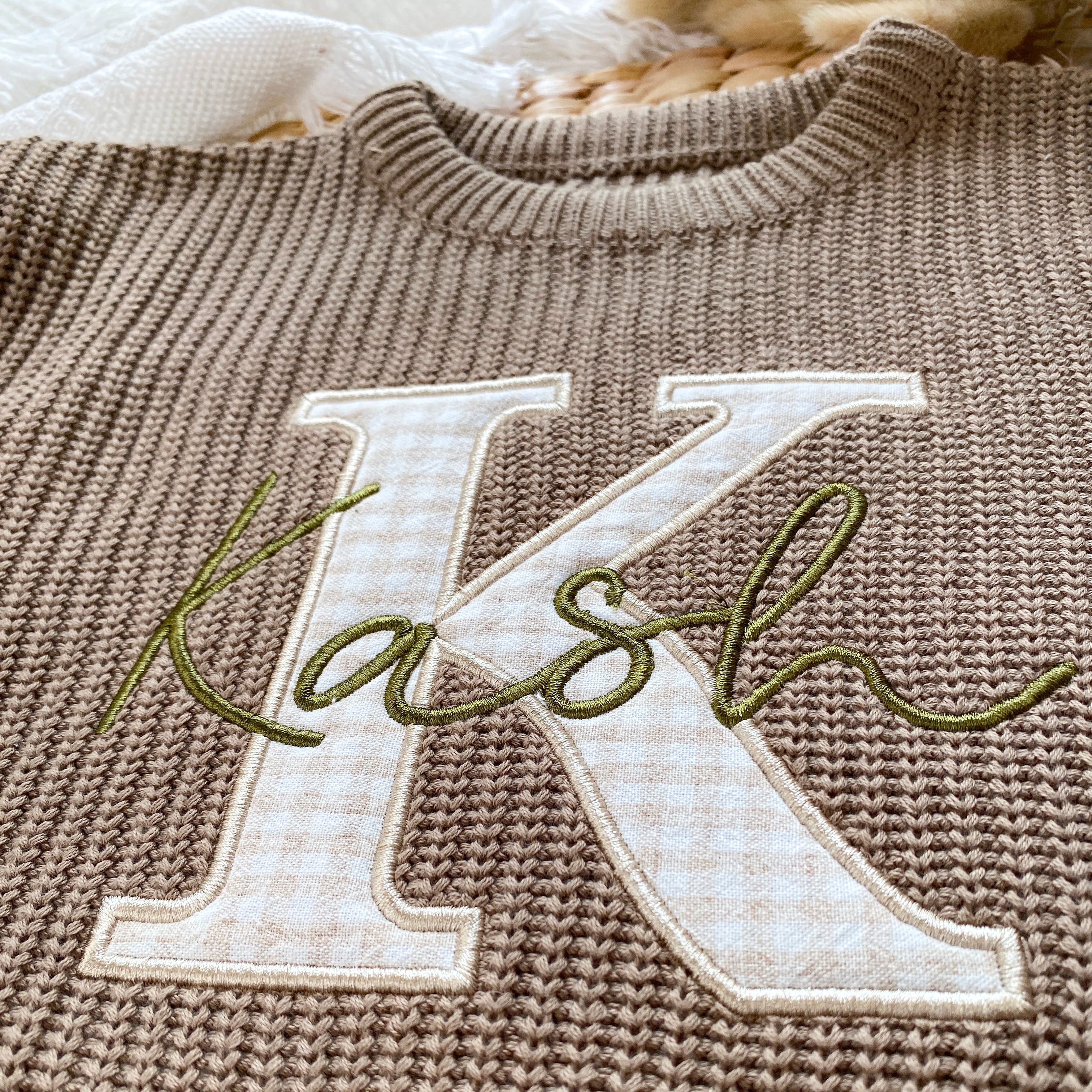 Embroidered Custom Name Chunky Knit Sweaters With Applique Initials