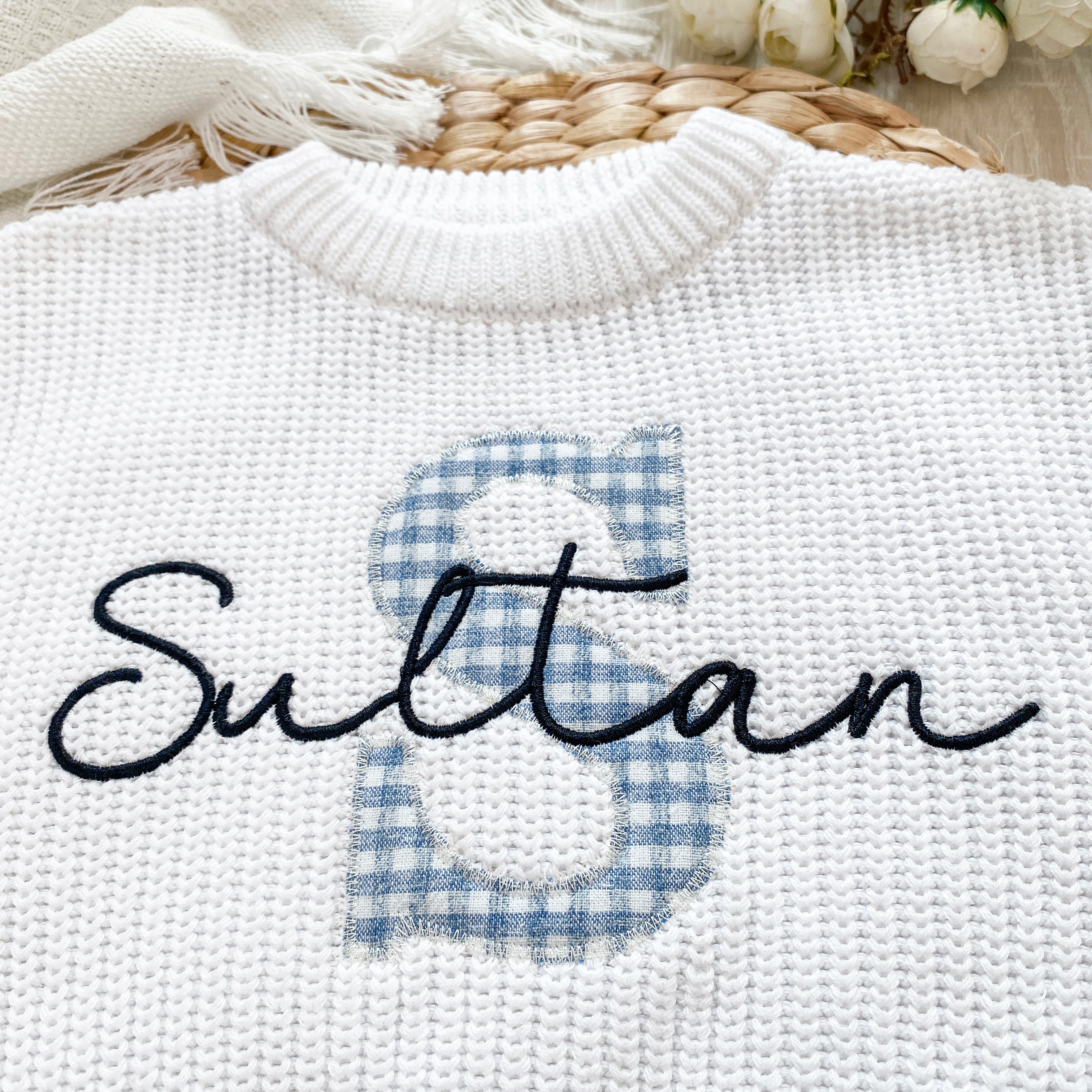 Applique Embroidered Custom Name Chunky Knit Sweaters