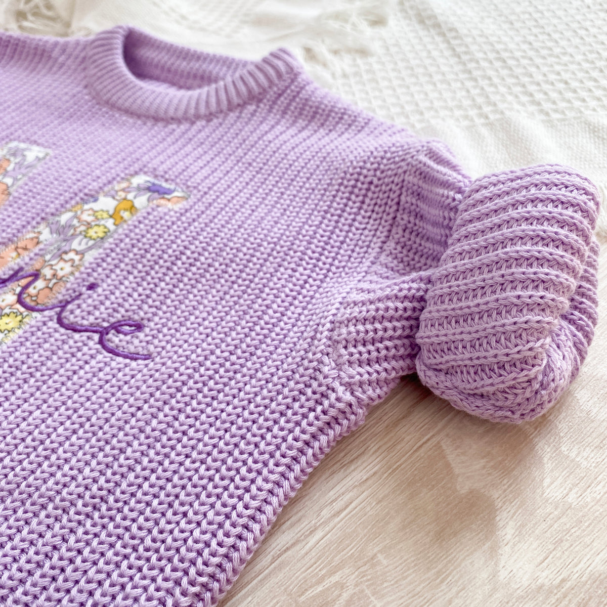 Baby sweaters with name, applique monogramed initials embroidered chunky knit sweaters