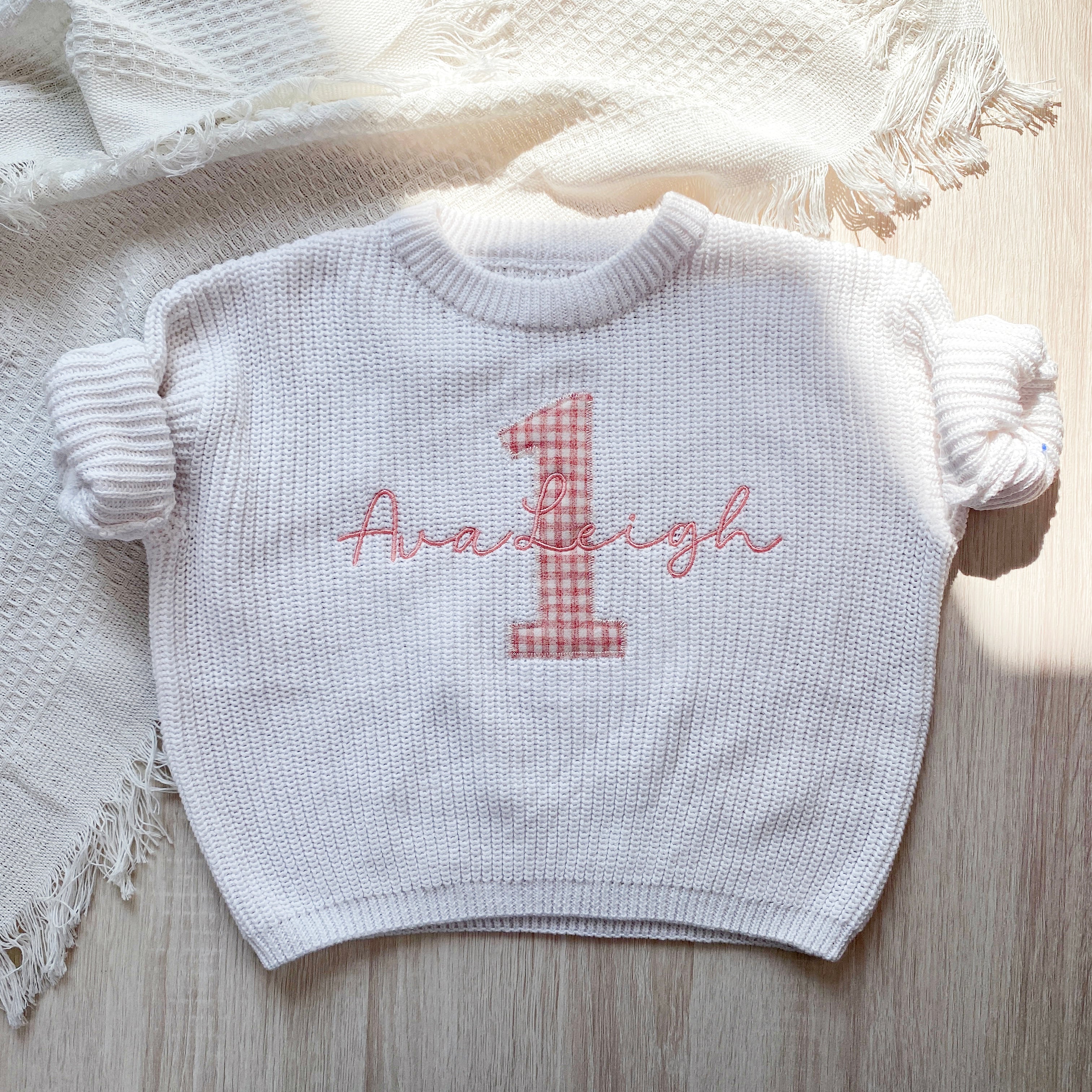 Applique Embroidered Custom Name First Birthday Baby Sweaters