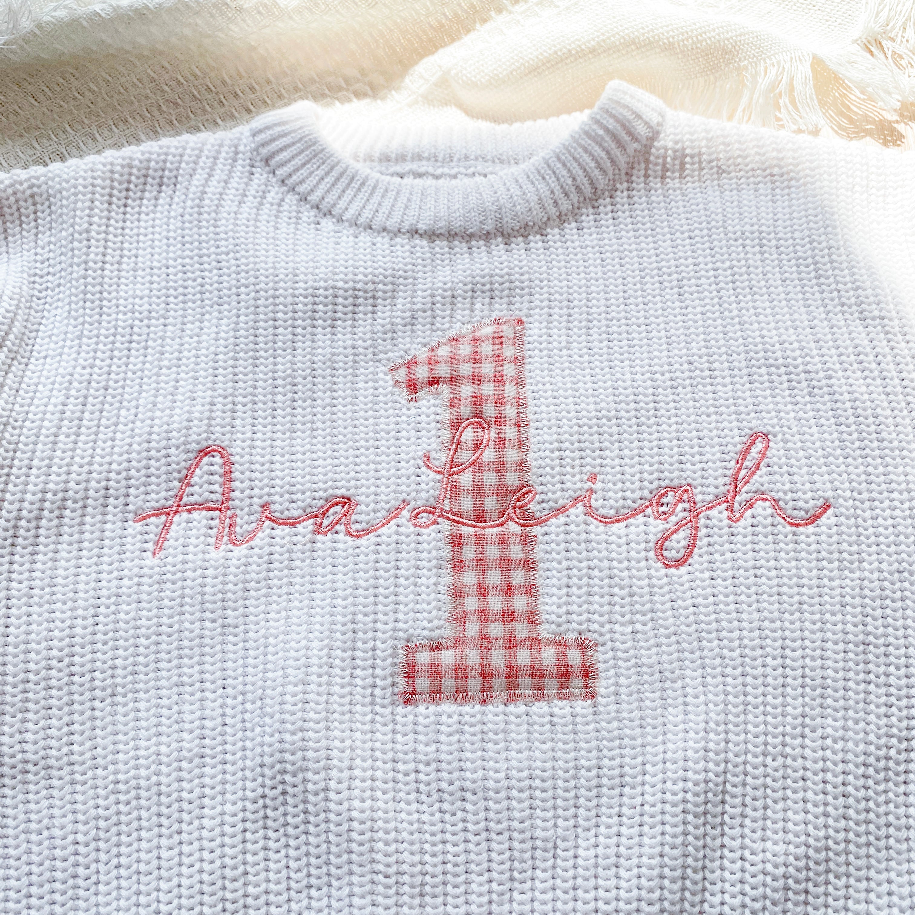 Applique Embroidered Custom Name First Birthday Baby Sweaters