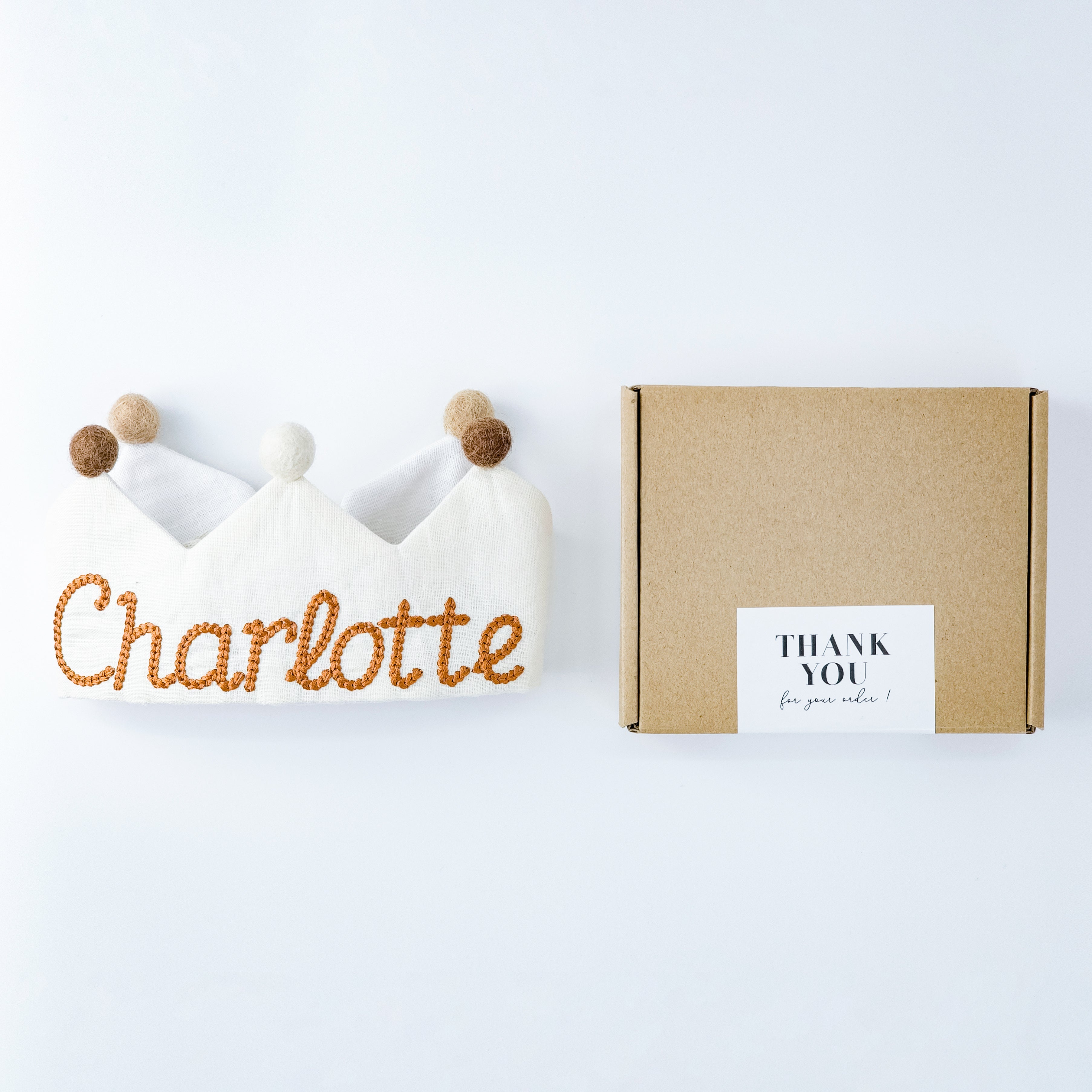 Embroidered custom name first birthday crown as a timeless baby keepsake gift