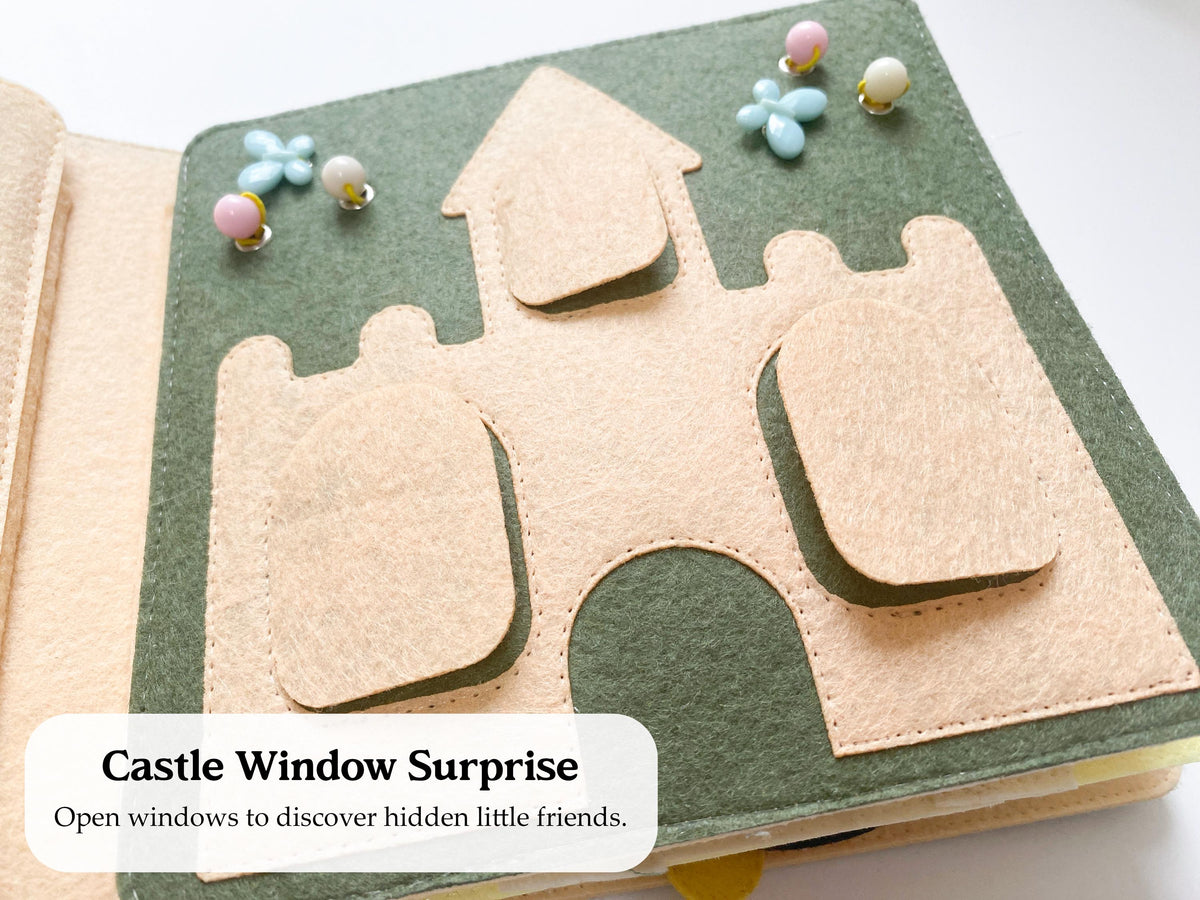 Felt castle page with windows that open in the Full version quiet book