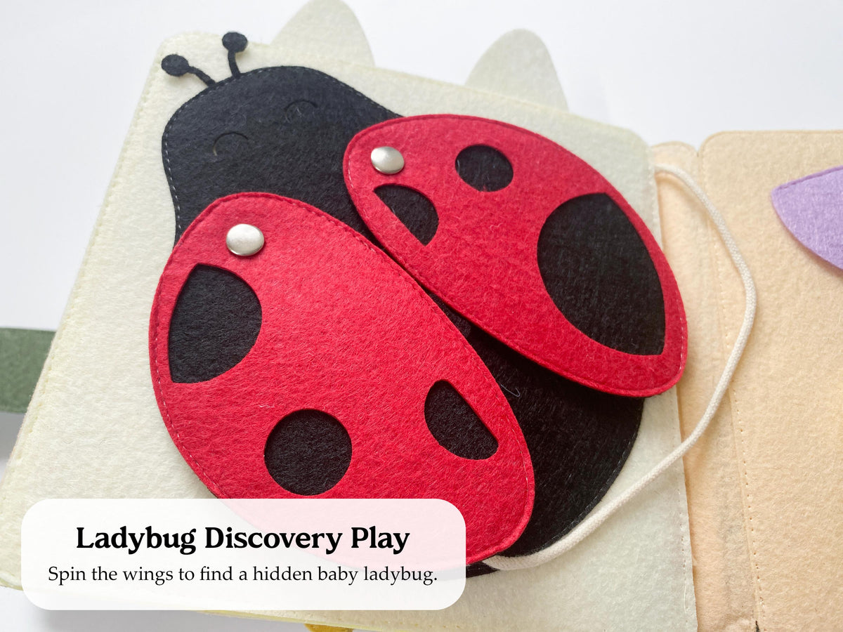 Felt ladybug page with wings that open in the Full version quiet book
