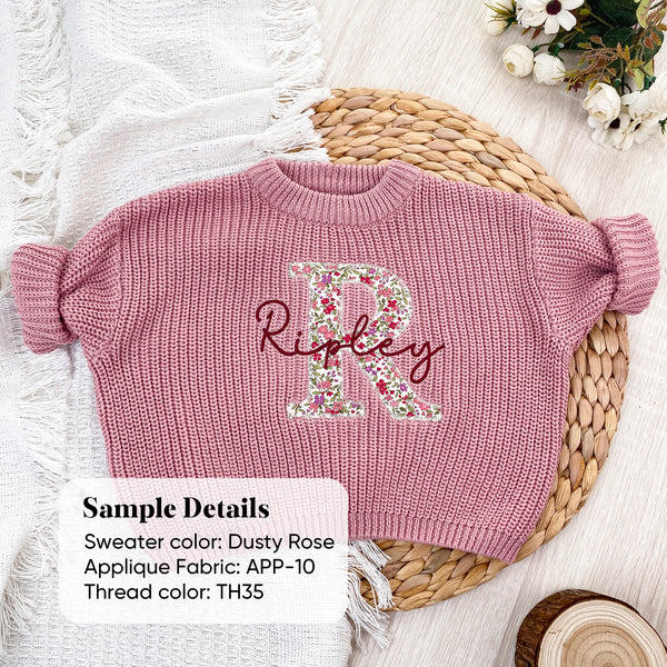 Applique Monogram Embroidered Custom Name Sweaters - Birthday Gift for Kids