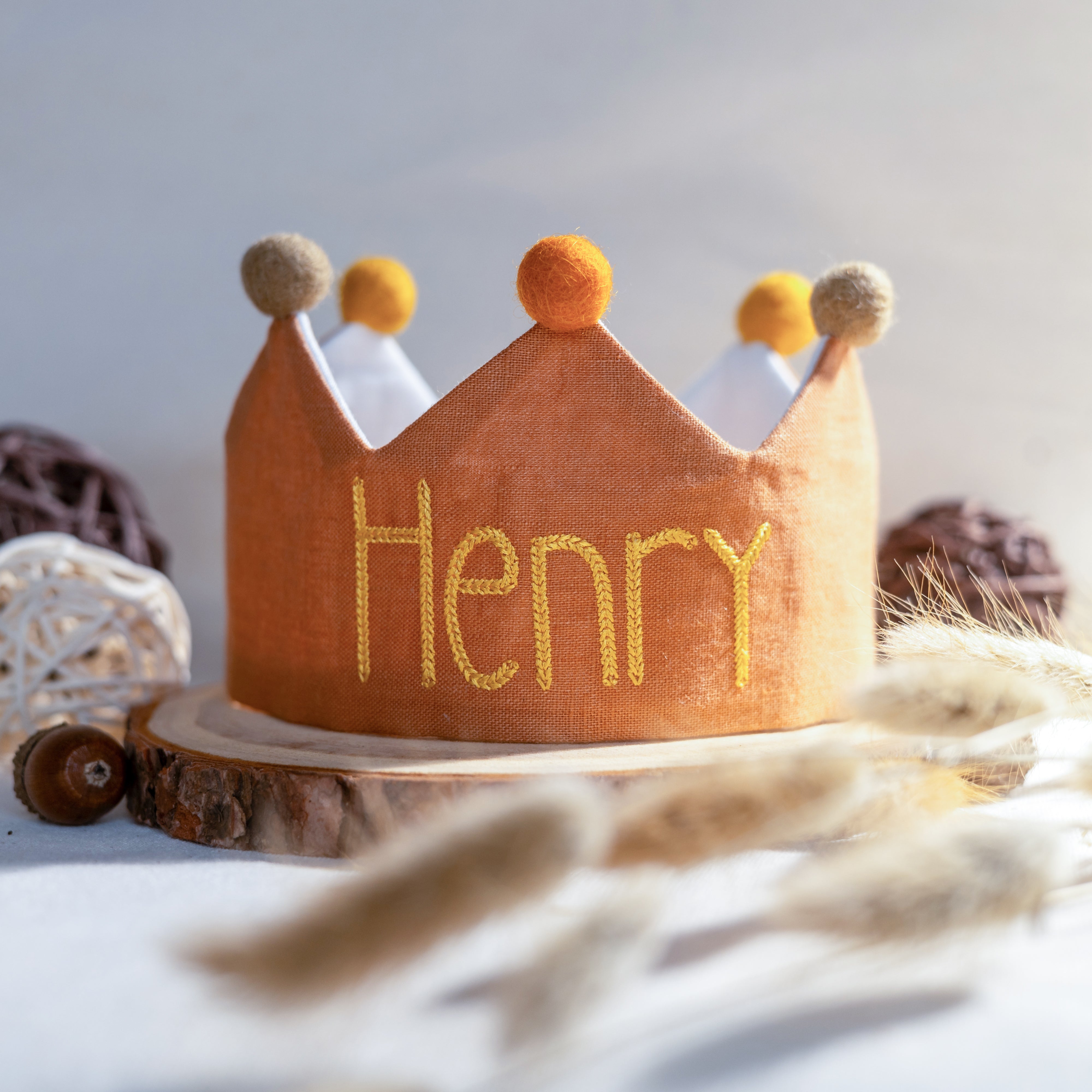 Embroidered custom name first birthday crown among the best first birthday gifts and baby gifts