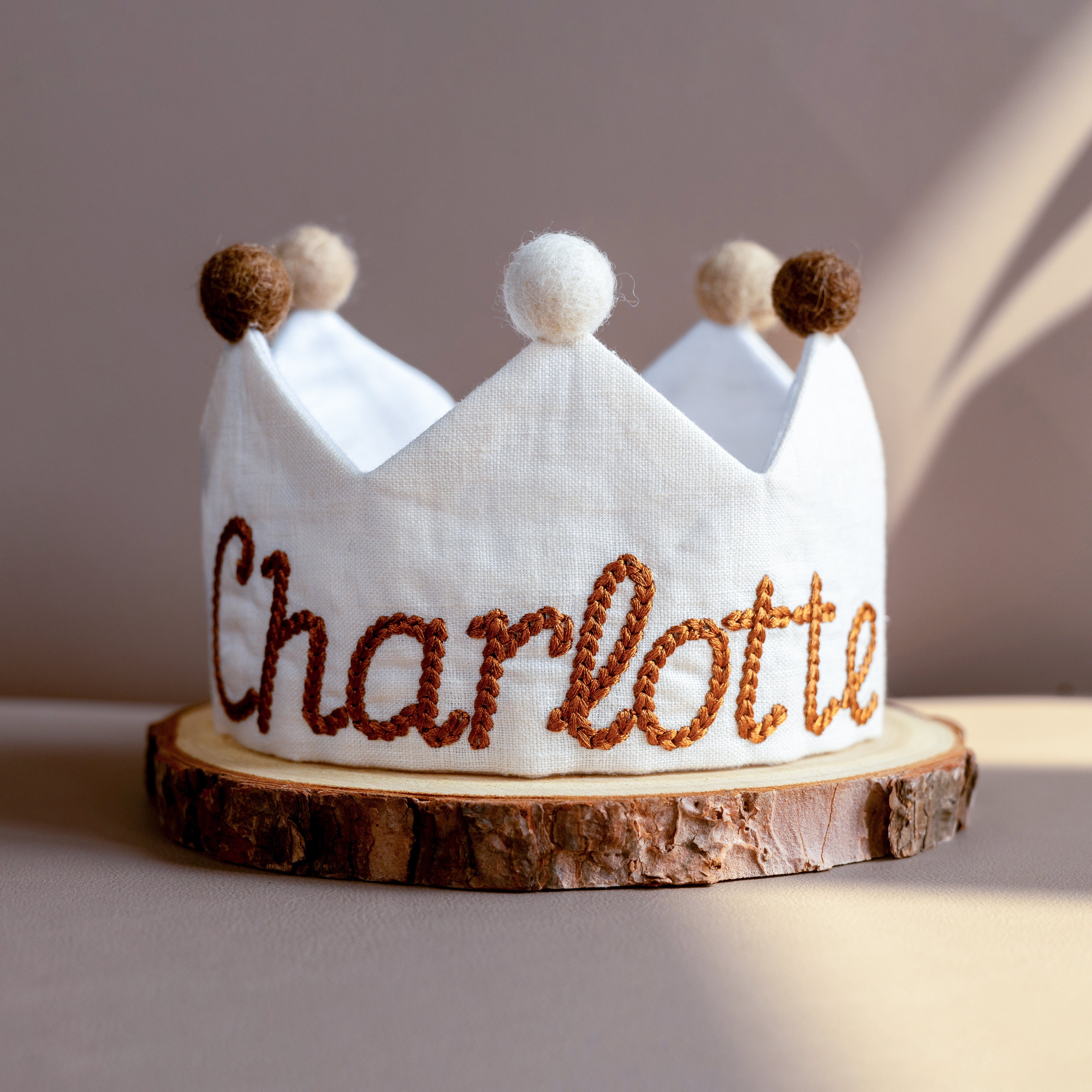 First birthday crown custom name handmade embroidered linen crown
