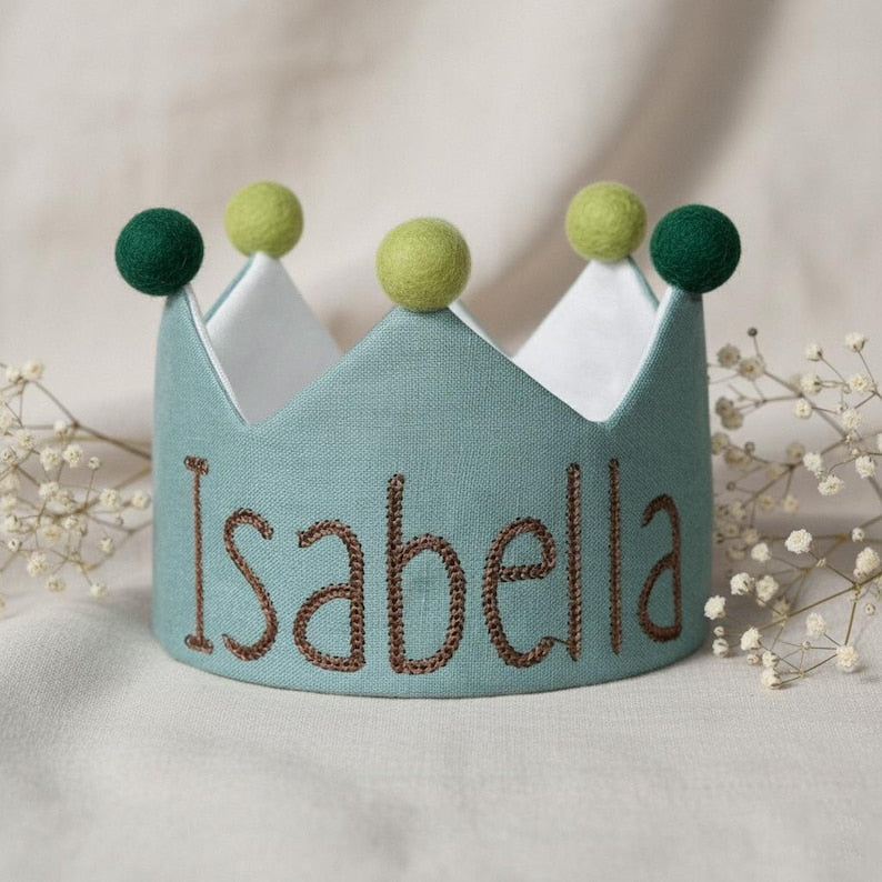 Embroidered custom name first birthday crown designed for baby girl first birthday gifts