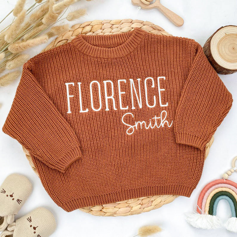 Newborn Sweater Custom Name with Embroidered Name - Baby Shower Gift
