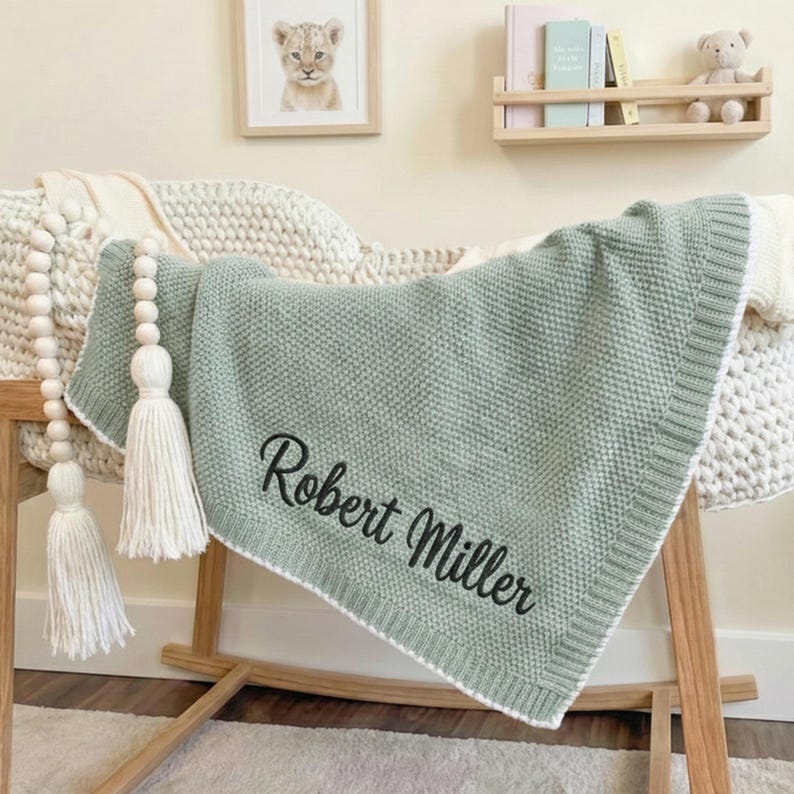 Custom name cotton knitted blankets new baby gift
